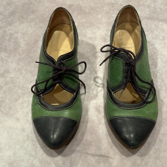 Fidgi brogues lace up heeled green and blue heels size 38.5 / US 7.5 - Picture 2 of 7